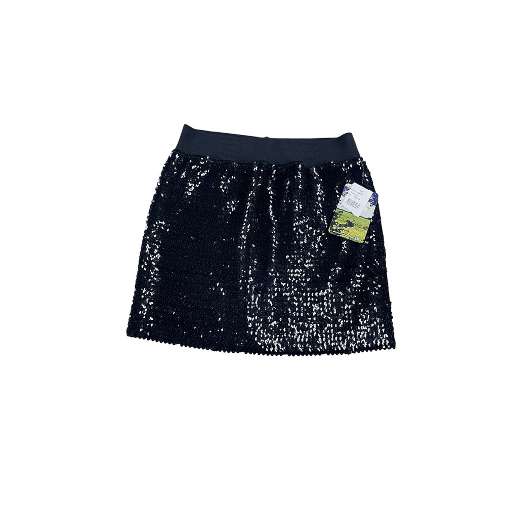 Lily White Black Sequin Mini Skirt Elastic Waist Party Holiday 39845613 Medium
